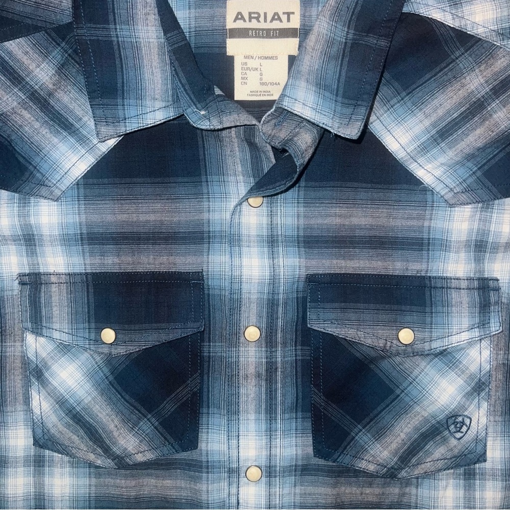 Ariat Men’s Large Habel Retro Fit Pearl Snap Long Sleeve Dark Denim Shirt